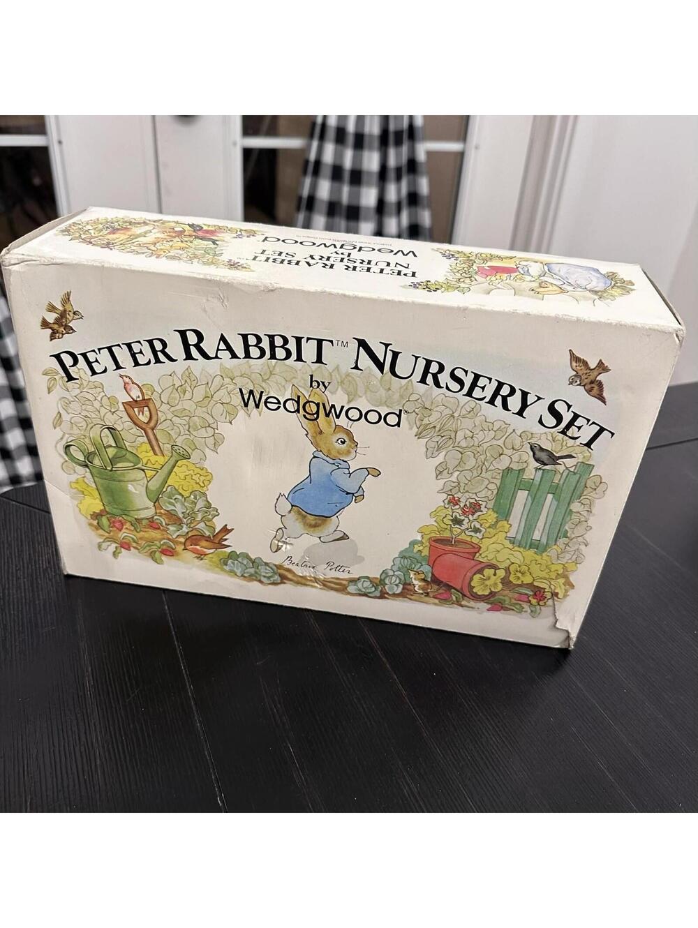 Vintage Wedgwood Beatrix Potter Peter Rabbit 3 Piece Nursery Dish Set in Box EUC